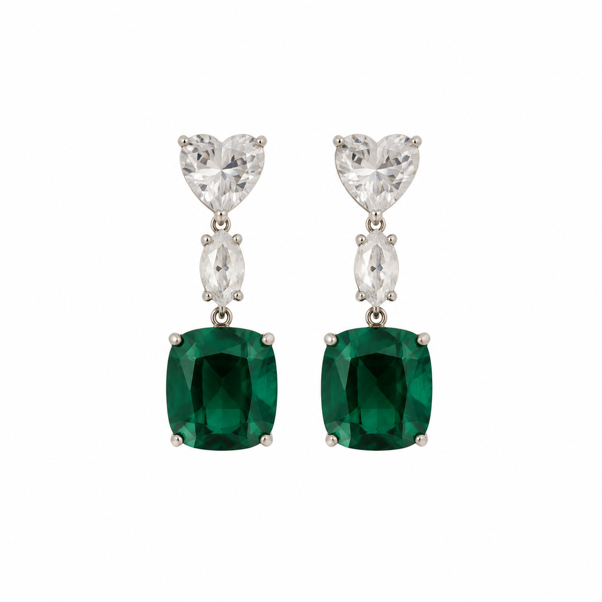 GREEN EMERALD HEART EARRINGS