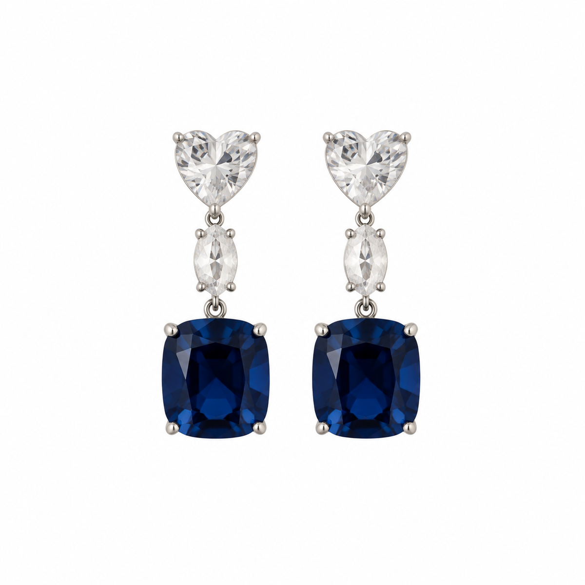 BLUE EMERALD HEART EARRINGS