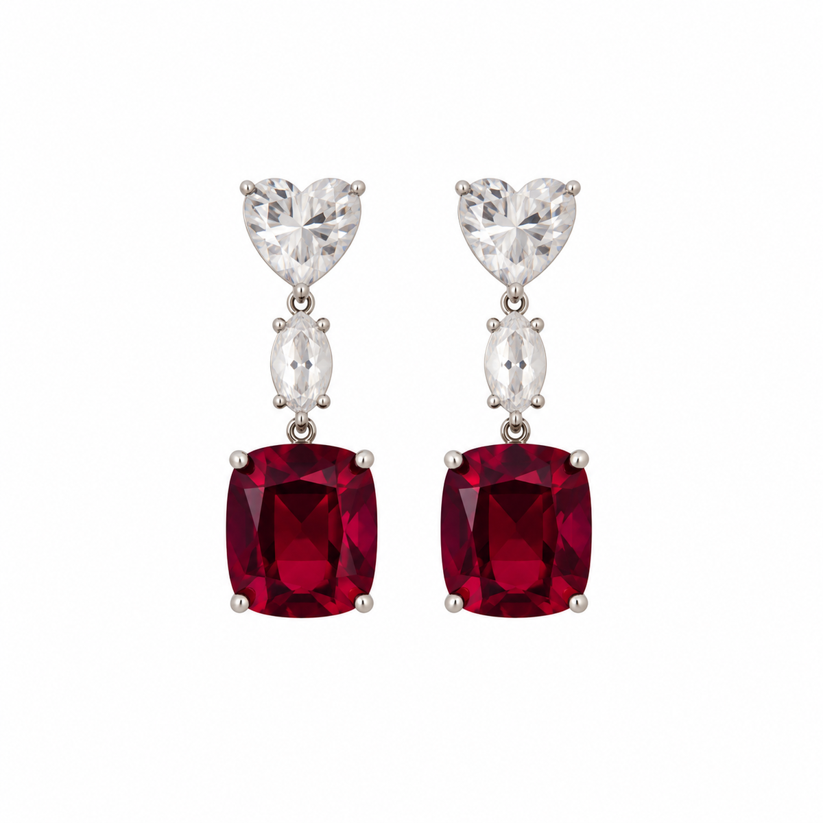 RED EMERALD HEART EARRINGS